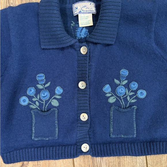 Vintage April Cornell Cottagecore Wool Cardigan Small Blue Floral - Picture 10 of 13